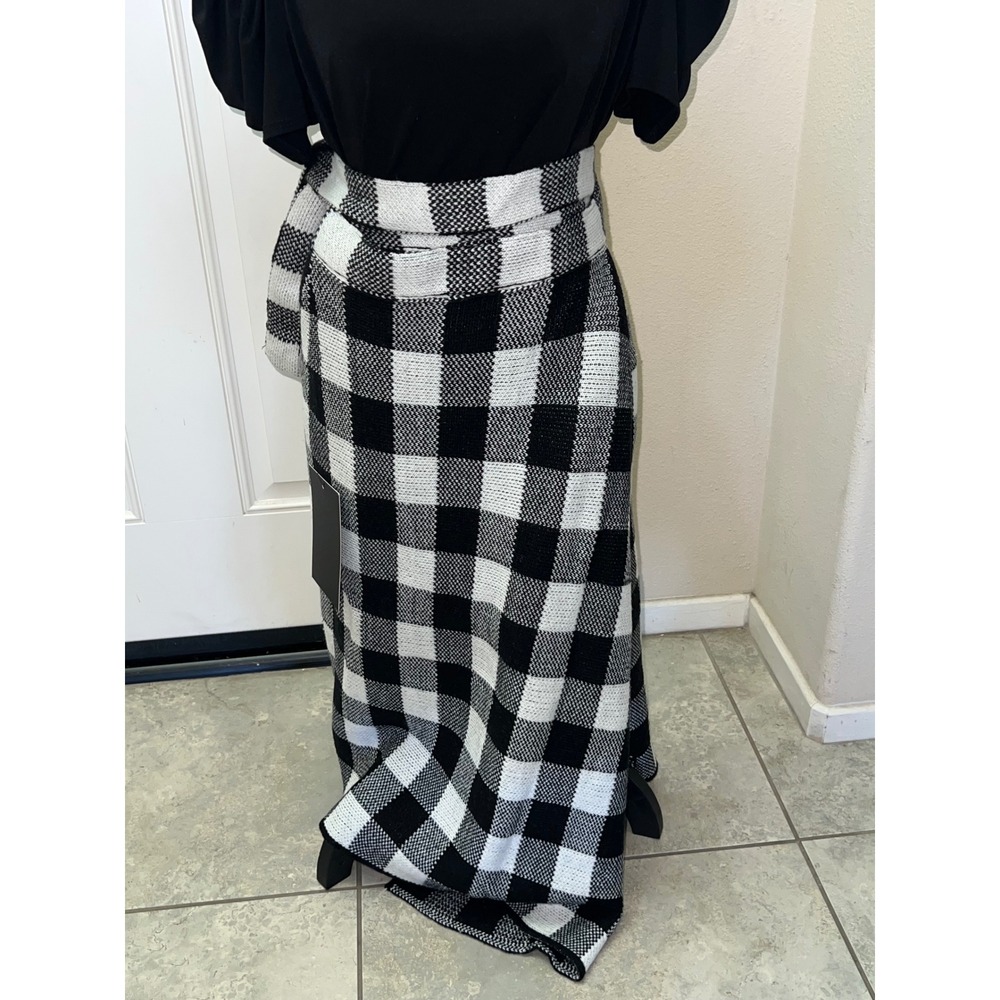 NWT Pomander Place Black White Buffalo Check Knit Wrap Midi Skirt Sz XS